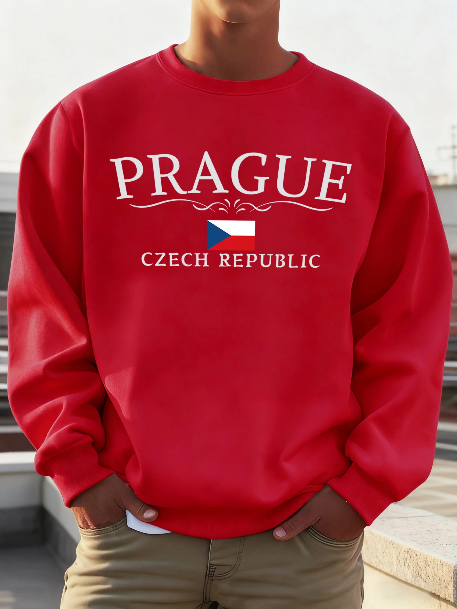 براغ جمهورية التشيك العلم البلوزات المطبوعة الذكور موضة س الرقبة الملابس الصوف الخريف البلوز للجنسين ملابس فضفاضة خمر #2