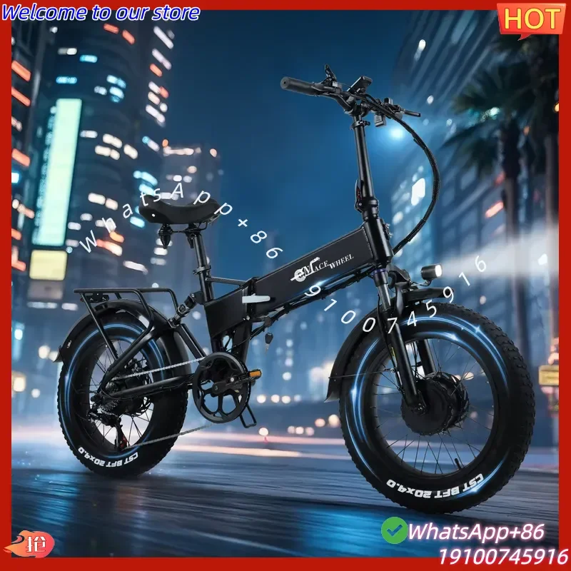 CE 20 Inch Mini Aluminum Alloy Tire 7-Speed Folding Electric City Road Bicycle Dual 500W Brushless Motor 48V 18Ah 60km