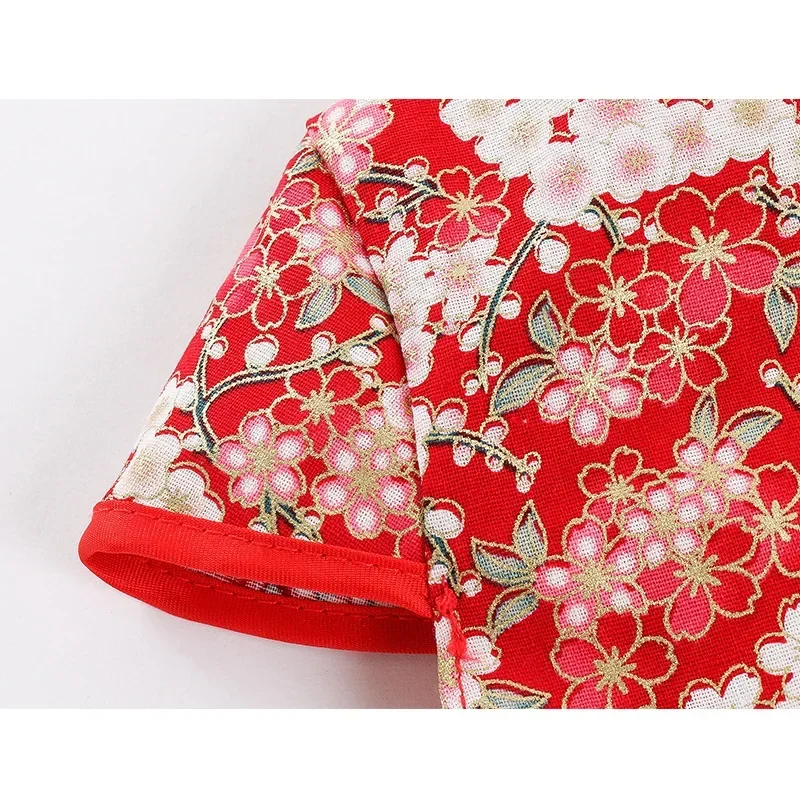 Rotes Sommerkleid für Kinder, Qipao, chinesische Mode, Performance-Cheongsam, Netzstoff, Prinzessinnenkleider, Tanzkleidung für Kinder, Vestidos – Detail 15
