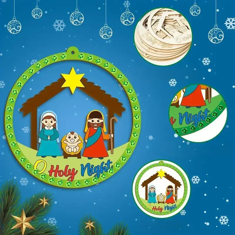 Premium  30pc Vintage Jesus Birth WoodPendant NativityScene Indoor Outdoor Craft Hanging Ornaments for Christmas Decorations
