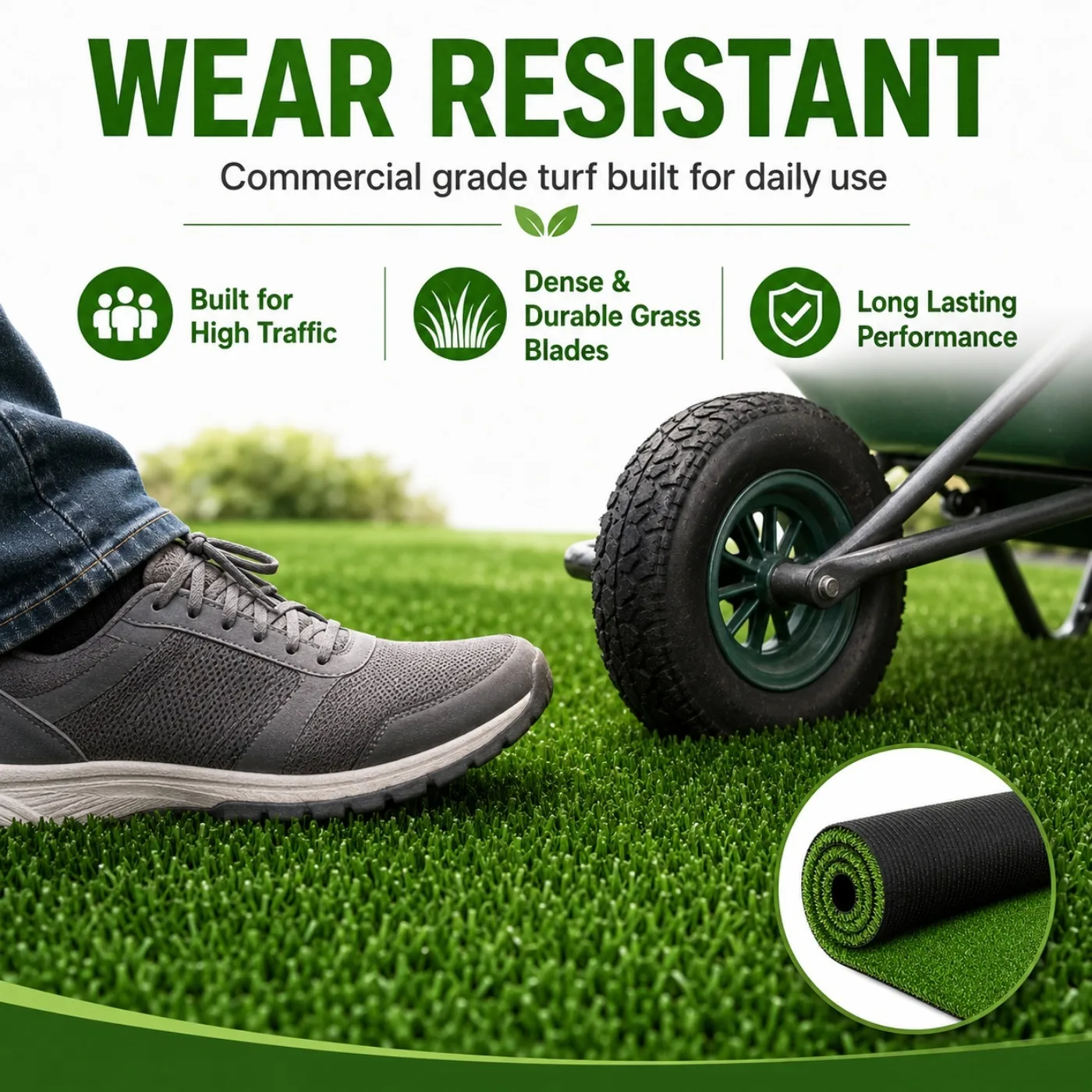 6FT X 10/15/20/25FT Artificial Grass Turf Mat, 0.4 Inch Pile Height, Heavy Duty Synthetic Lawn Rug, Indoor Outdoor for Patio, Balcony, Backyard, Garden, Garage, Pet Area & Chicken Coop