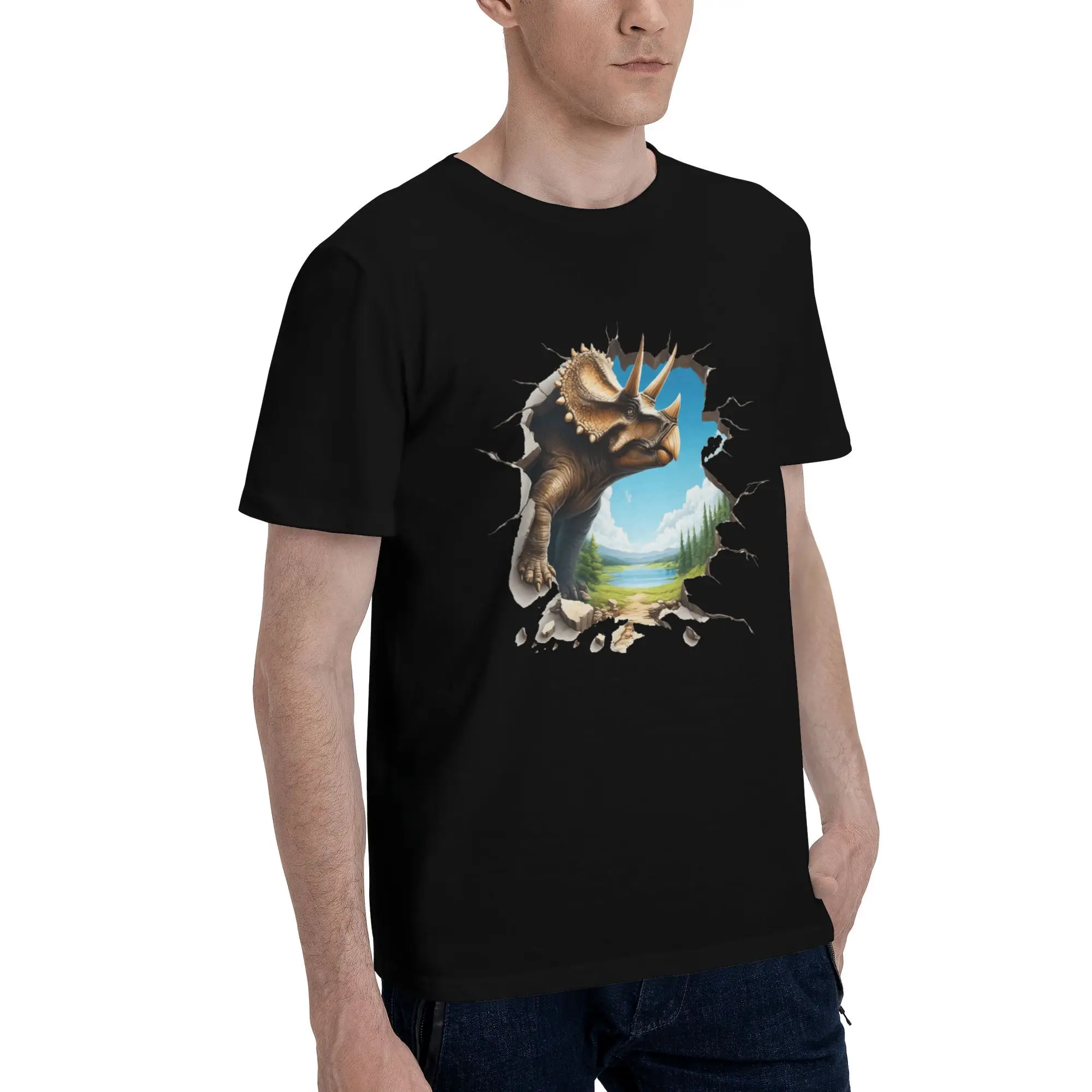 Men T-Shirt Dinosaur Fashion Cotton Tee Shirt Short Sleeve 3D Clipart T Shirts Round Collar Clothes Original