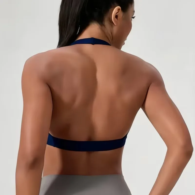 Damen-Yoga-Top mit Halterneck, offenem Rücken und Twist-Design, schnelltrocknend, atmungsaktiv, formend, Sport-BH für Fitnessstudio, Workout und Fitness – Detail 3