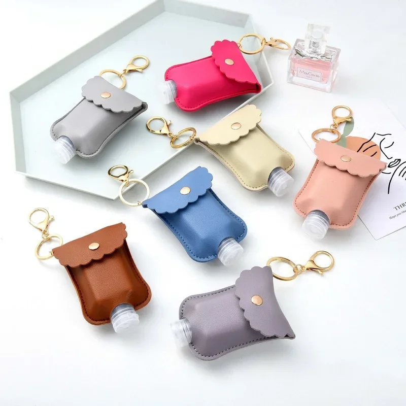 Colorful PU Leather 60ML Large Capacity Detergent Storage Bottle Keychain Necessary for Travel Portable Cleaner Storage Keyrings