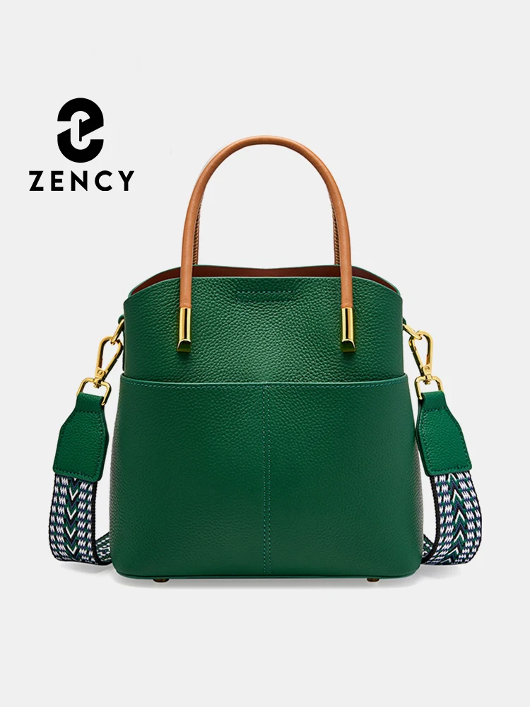 

Zency Genuine Leather Top Quality Bucket Bag for Women Versatile Handbag Leather Tote Bag High Sense Crossbody Shopper Bags