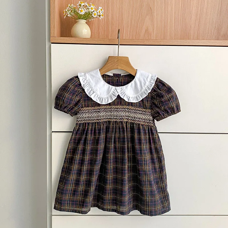 Girls Dress 2026 Spring and Summer New Childrens Clothing Korean Style Girl Baby Fashion Thin Doll Collar Collar Check Dress