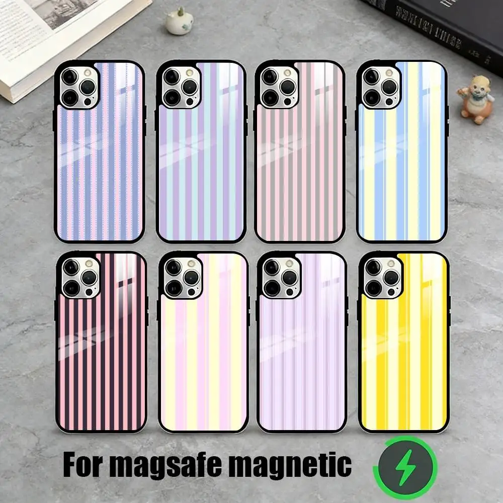 

Colorful Striped Lichee Pattern Phone Case For iPhone17,16,15,14,13,12,11 Plus,Pro Magnetic For Magsafe Wireless Charging