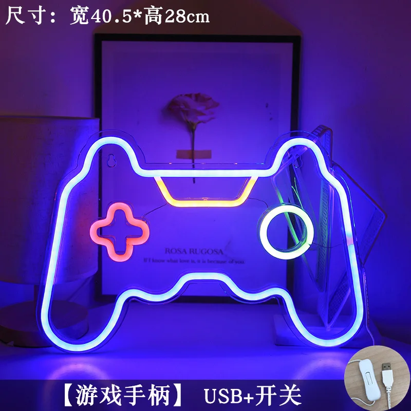 LED Icon Game ON Neon Light Sign Control Decorative Lamp  Lights Game Lampstand For Childern Room  Bar Club Wall Decor Gift