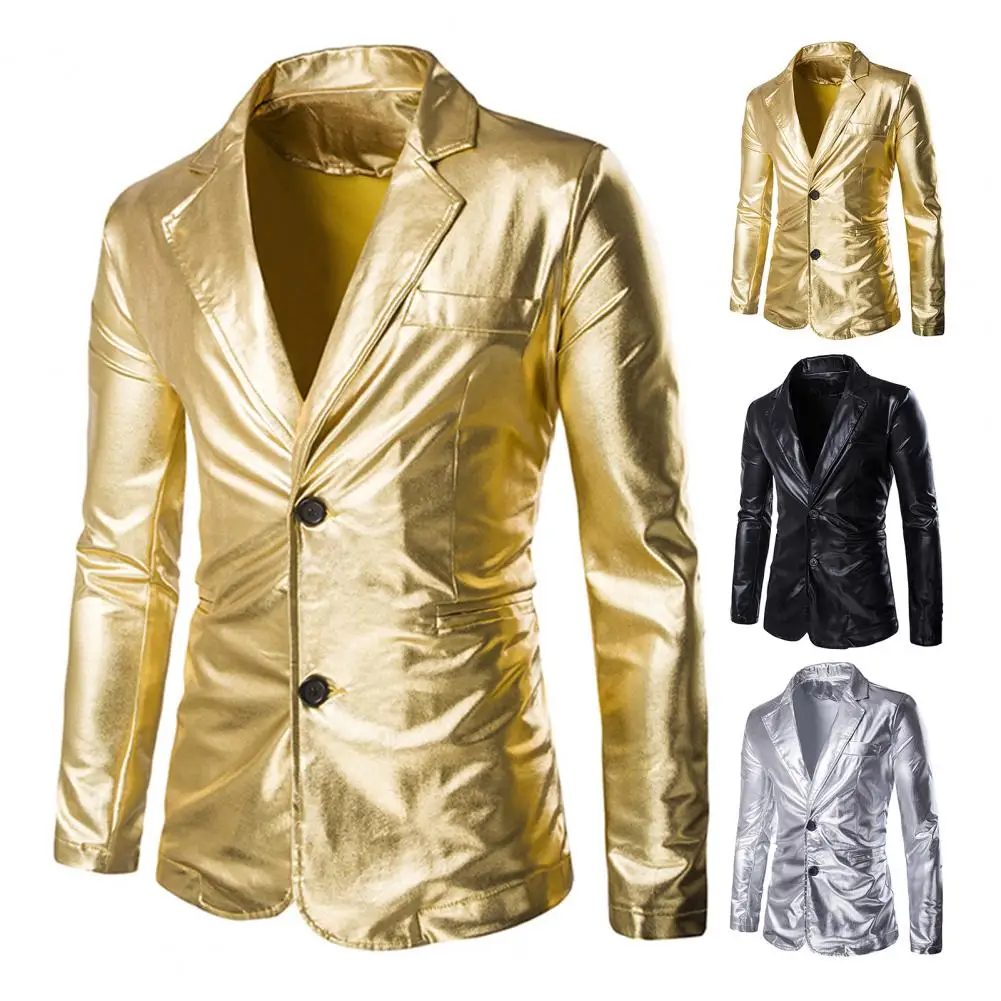 Men\'s Suit Slim Fit Solid Shiny Party Gold Silver Black Suit Men Wedding Prom Blazer Jacket Pants Performance Party Year Jacket