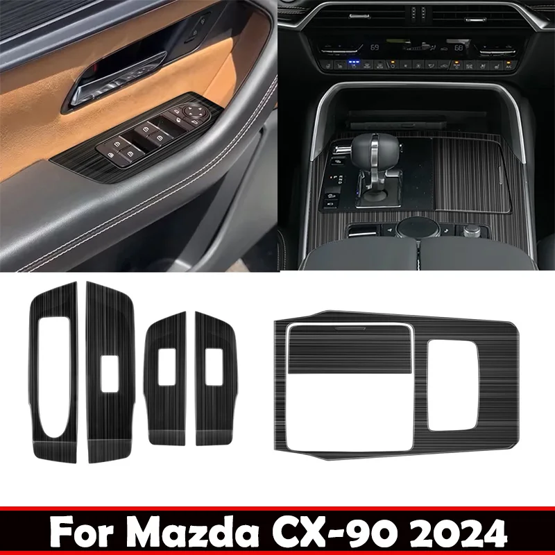 LHD For mazda CX-90 CX 90 2024 2025 steel window rise switch center conlose gear shift panle Cover Sticker interior Accessories