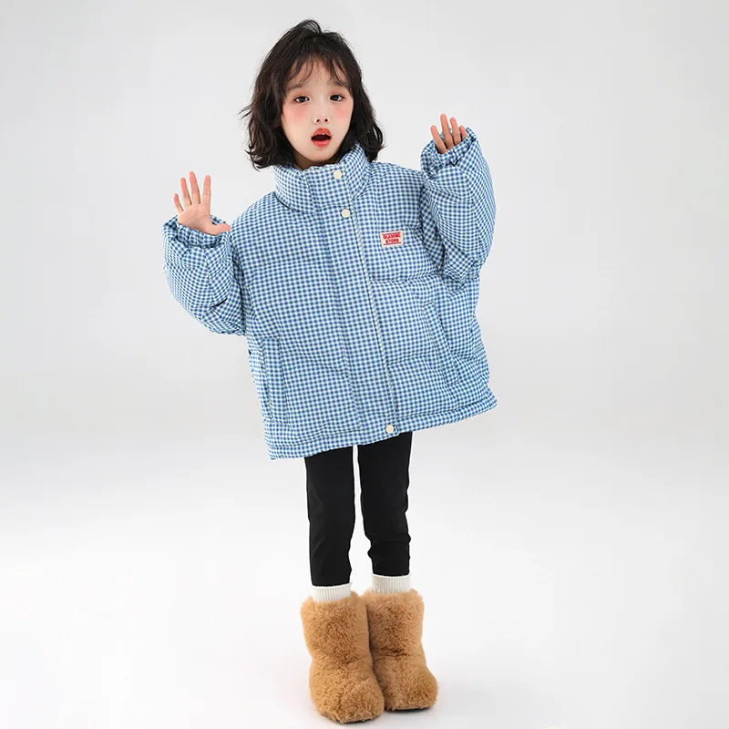 RAISE Children Girls Parka Cotton Padded Warm Plaid Toddler Kids Girls Outerwear Coat Turtleneck Zipper Velvet 4-12Yrs Girl Coat