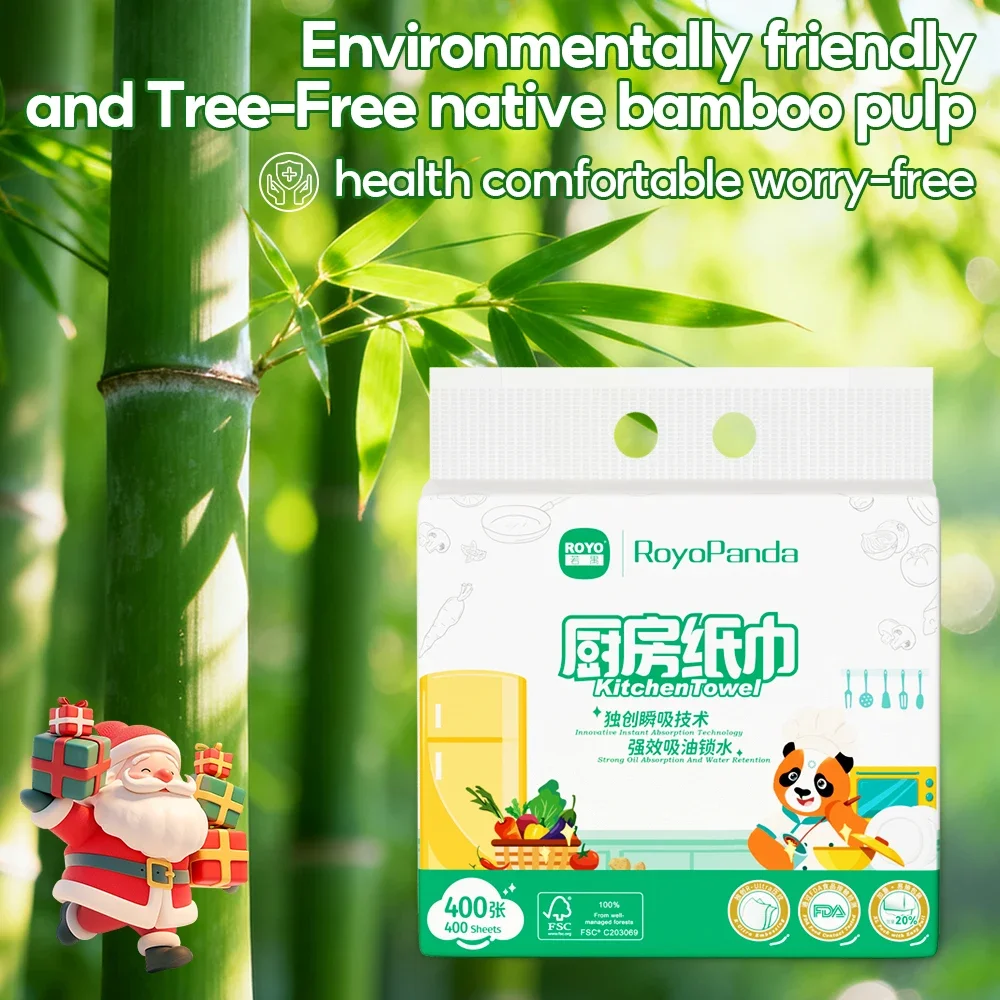 RoyoPanda 400pcs/pack Oil Removal Tissue Portable  Wet and Dry Hand Towel Eco-friendly Hanging Paper for Kitchen 23*20 Oversize