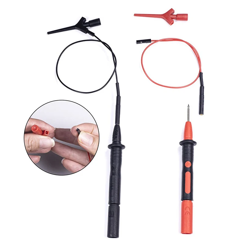 1 Set SMD IC Test Hook Clip Test Probe Internal Spring Silicone Cable Multimeter Test Leads Cable 2mm Socket IC Test Clip