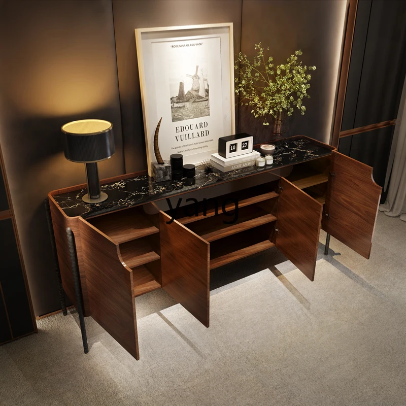 LMM Retro Style Entryway Cabinet Villa Living Room High-End Solid Wood Storage Sideboard