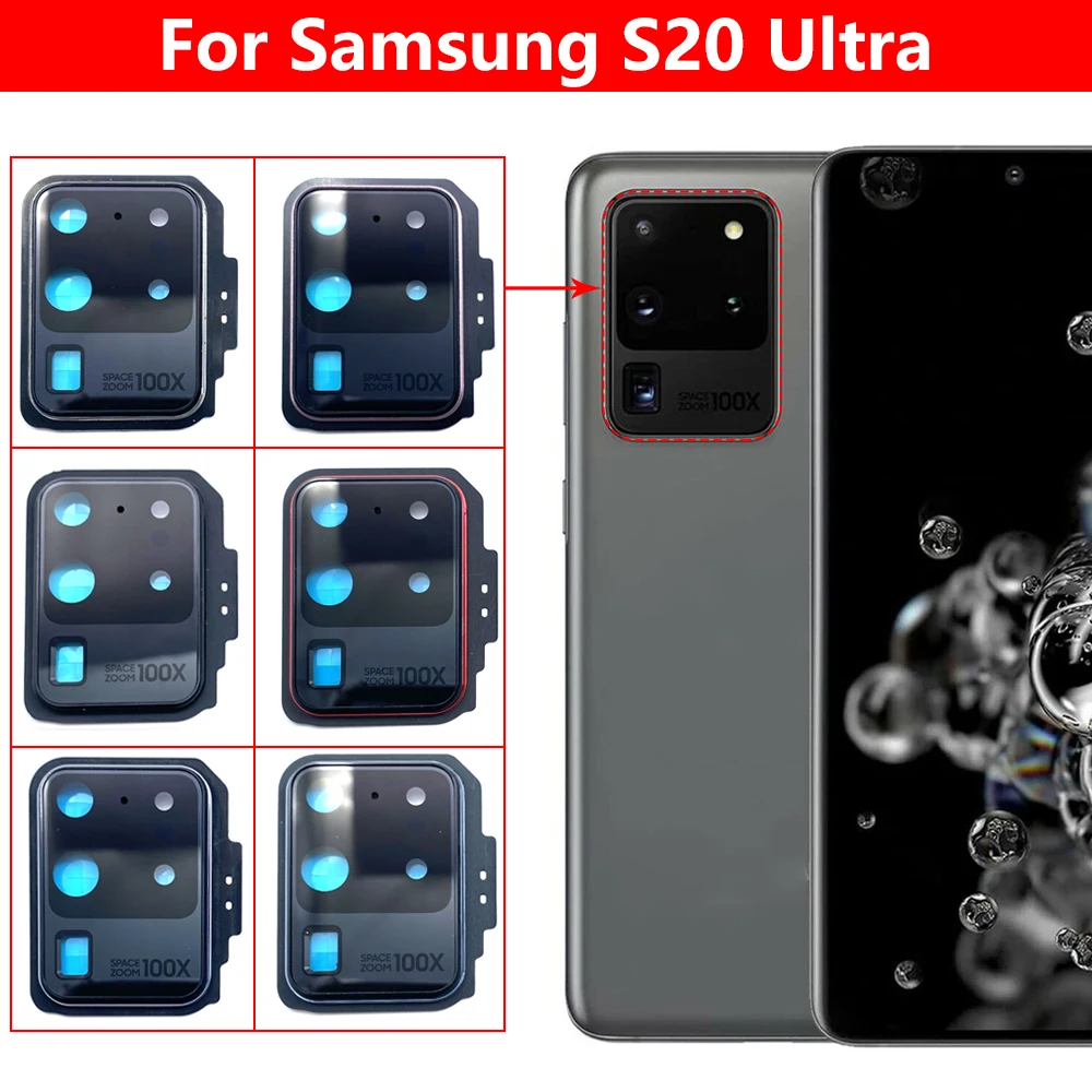 10 Pcs Rear Camera Glass For Samsung S20 Ultra Fe Metal Lens Cover with Frame Holder with Sticker Replacement Spare Parts