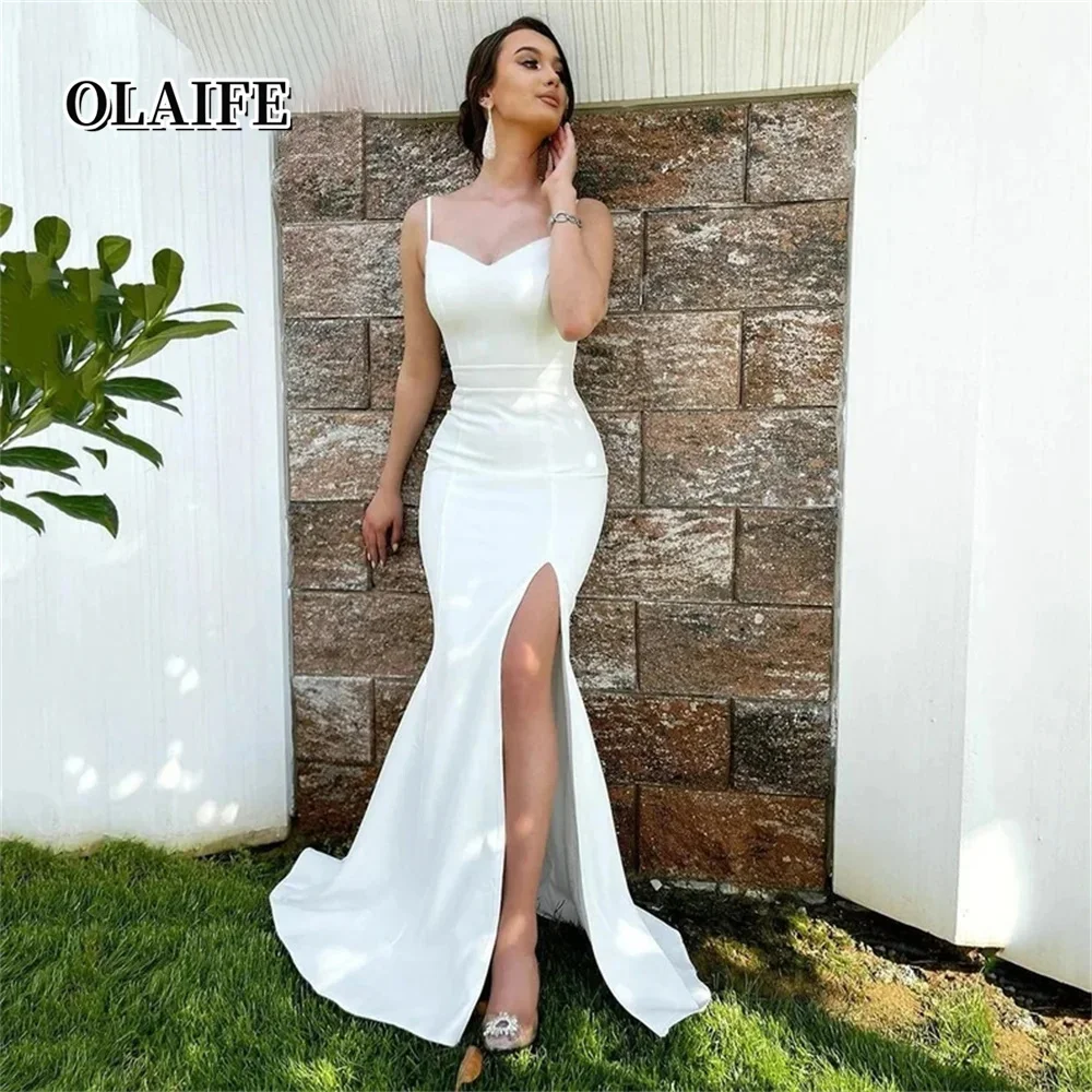 

Dark Green Prom Dress Simple Satin Mermiad Prom Gown Sweetheart Spaghetti Straps Evening Dress Sexy High Slit Evening Gowns