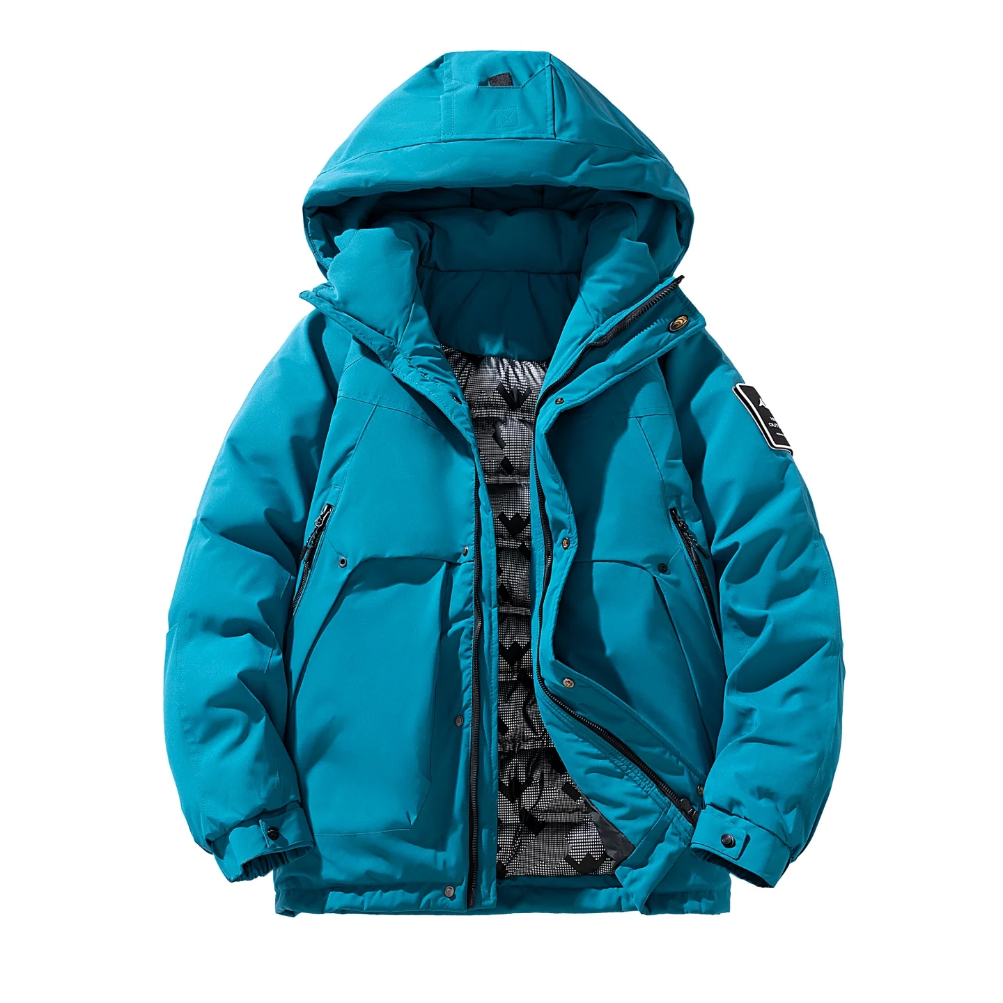 

Парка с капюшоном, одежда из плотного флиса на молнии, мужские куртки, модный дизайн с принтом на плечах, теплое хлопковое пальто, модное брендовое мужское пальто