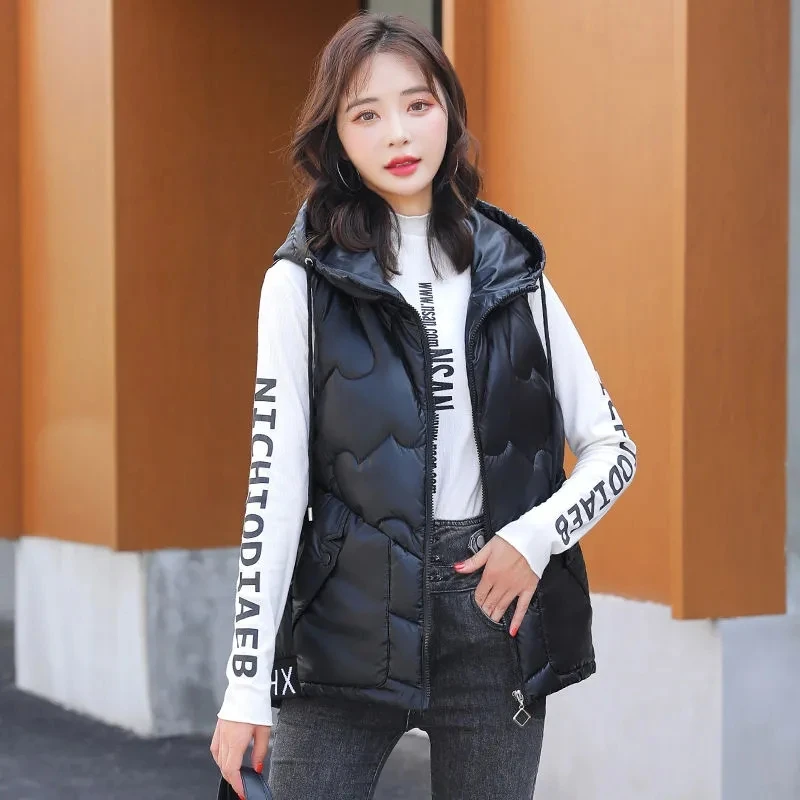 New 2024 Autumn Women Vest Winter Puffer Parka Coat Casual Hooded Waistcoat Female Sleeveless Jacket Waterproof Outerwear