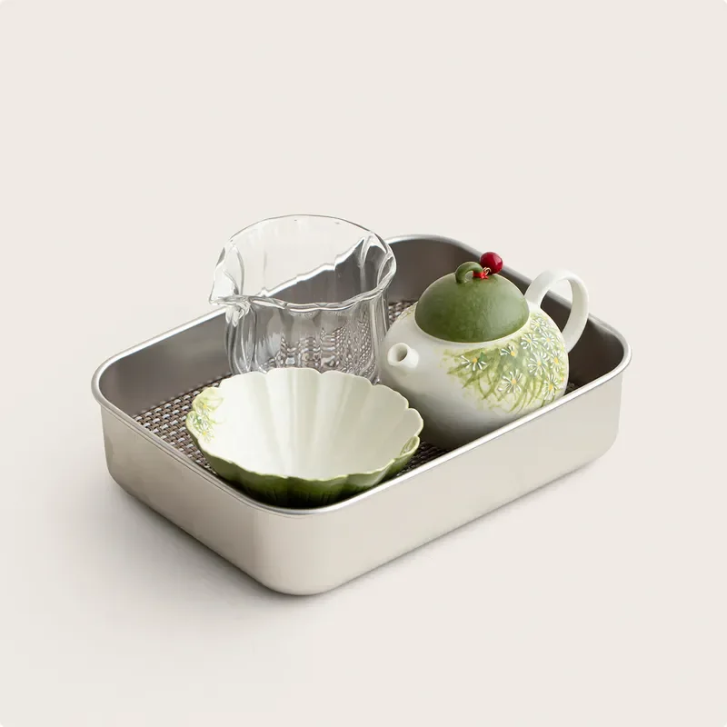 Mini Kung Fu Tea Set One Pot One Cup Portable Office Desktop Tea Tray with Drainage Compact Personal Teaware for Home Use