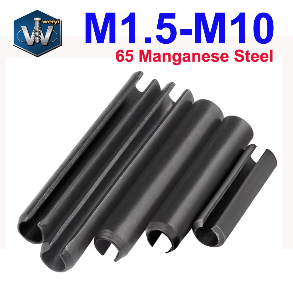 Weiyi Black 65Mn Manganese Steel Elastic Cylindrical Slotted Pin M1.5 M2 M2.5 M3-M10 Split Spring Dowel Tension Roll Pin