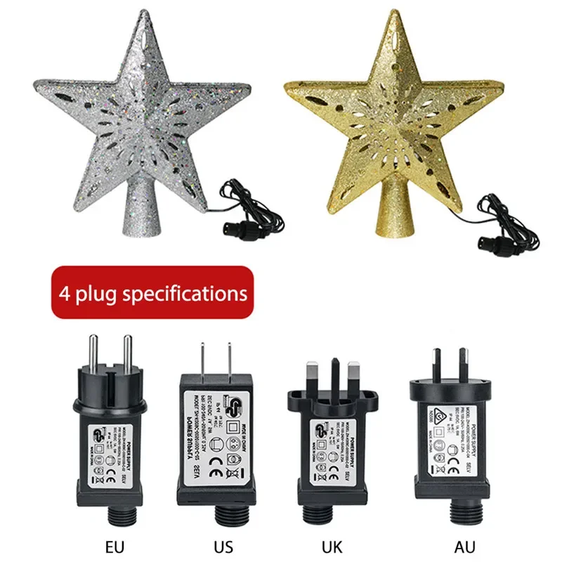 3D Hollow Star albero di natale Topper LED fiocco di neve proiettore luci decorazione LED albero Top stella lampada di proiezione lampada di natale