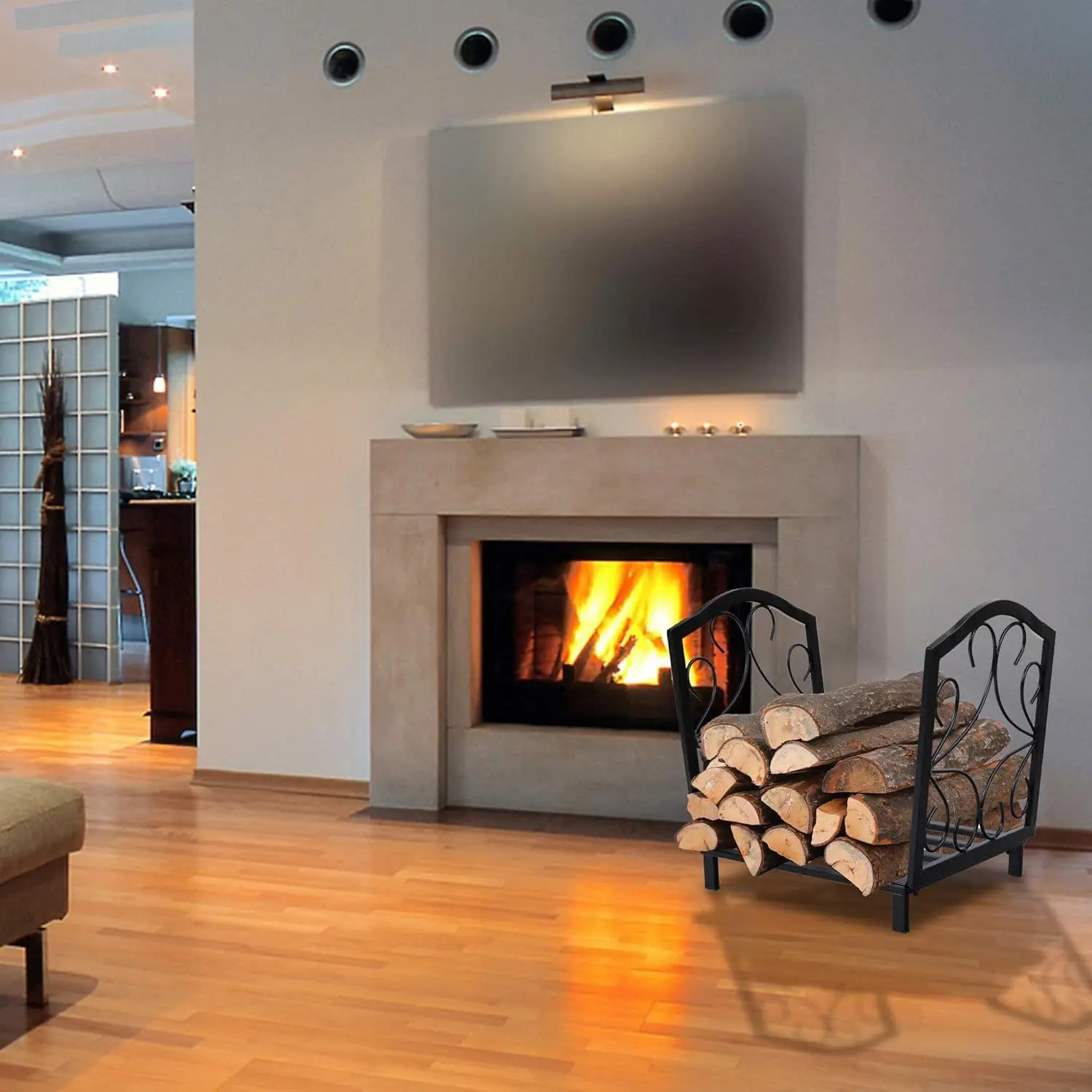 

Small firewood stand Indoor and outdoor firewood box Wood burning stove accessories Wooden storage log holder bracket