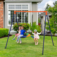Outdoor Swing Set, 440lbs Saucer Swing Set with Heavy-Duty Metal A-Frame and Adjustable Ropes, Round Swing Sets for Backyard