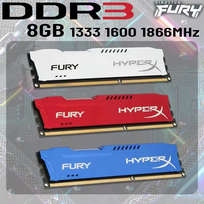 

Kingston Hyperx Fury 8 ГБ DDR3 1600 МГц 1866 МГц 1,35 В 1,5 В 240-контактный DIMM RAM Память Desktop 10600 12800 14900U XMP Настольная память