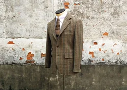 Men's Tweed Suit Hound's-tooth Tailored Jacket Blazer Pure Wool Wedding Suit for Men 2021 Vintage Jacket Elegant Casual Clothes