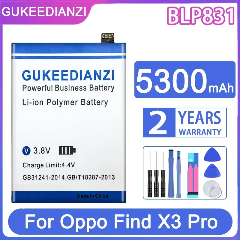 GUKEEDIANZI Replacement Battery BLP831 5300mAh For Oppo Find X3 Pro X3Pro CPH2173 PEEM00