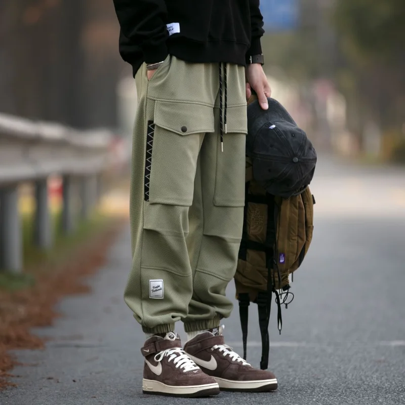 

American Style Large Pocket Cargo Pant Men's Casual Japanese Loose and All-match Waist Drawstring Sports Male Personality Pants