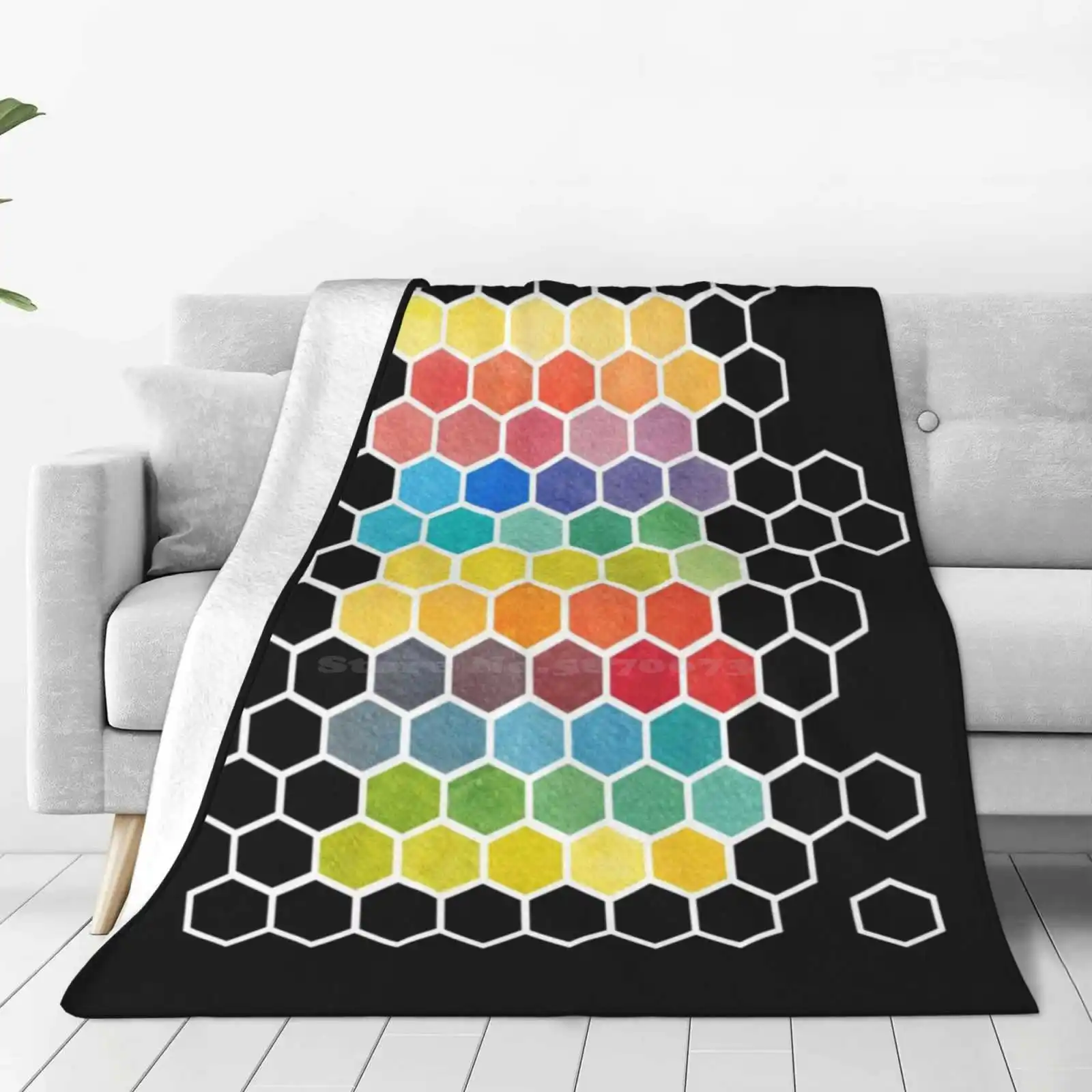 Abstract Fun Creative Design Comfortable Warm Flannel Blanket Abstract Geometric Colorful Colors Hexagon Watercolor