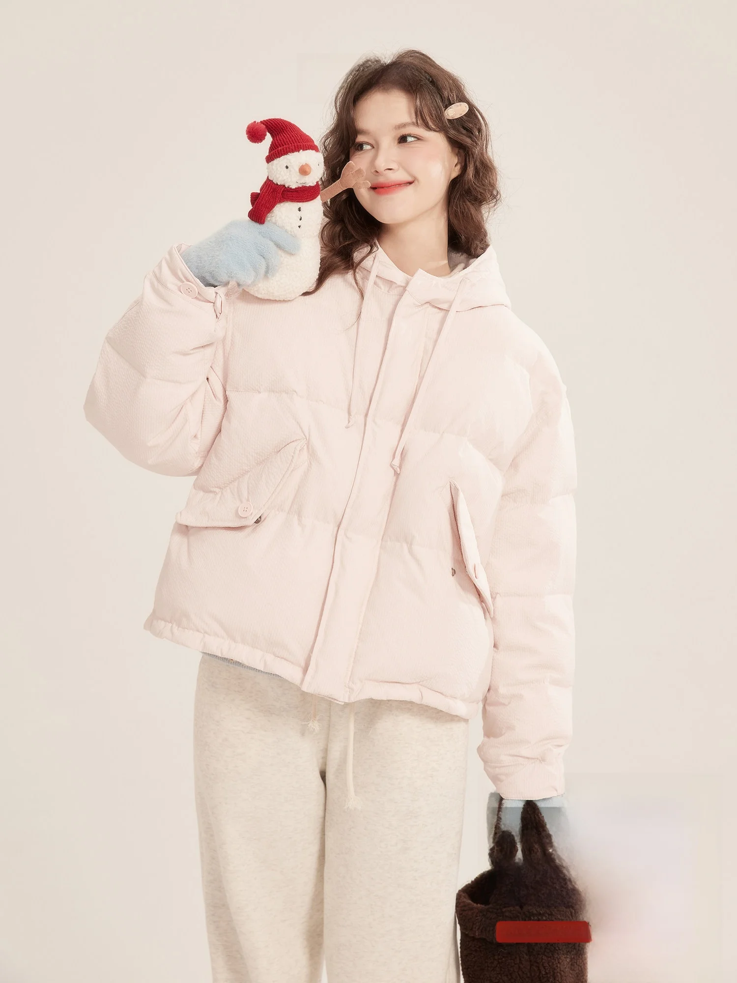 

Callmelater ort Bubble Stripe down Jaet Warm Hooded Coat Commute Sle Lady Faion Thi White Du Feather Women's Coat