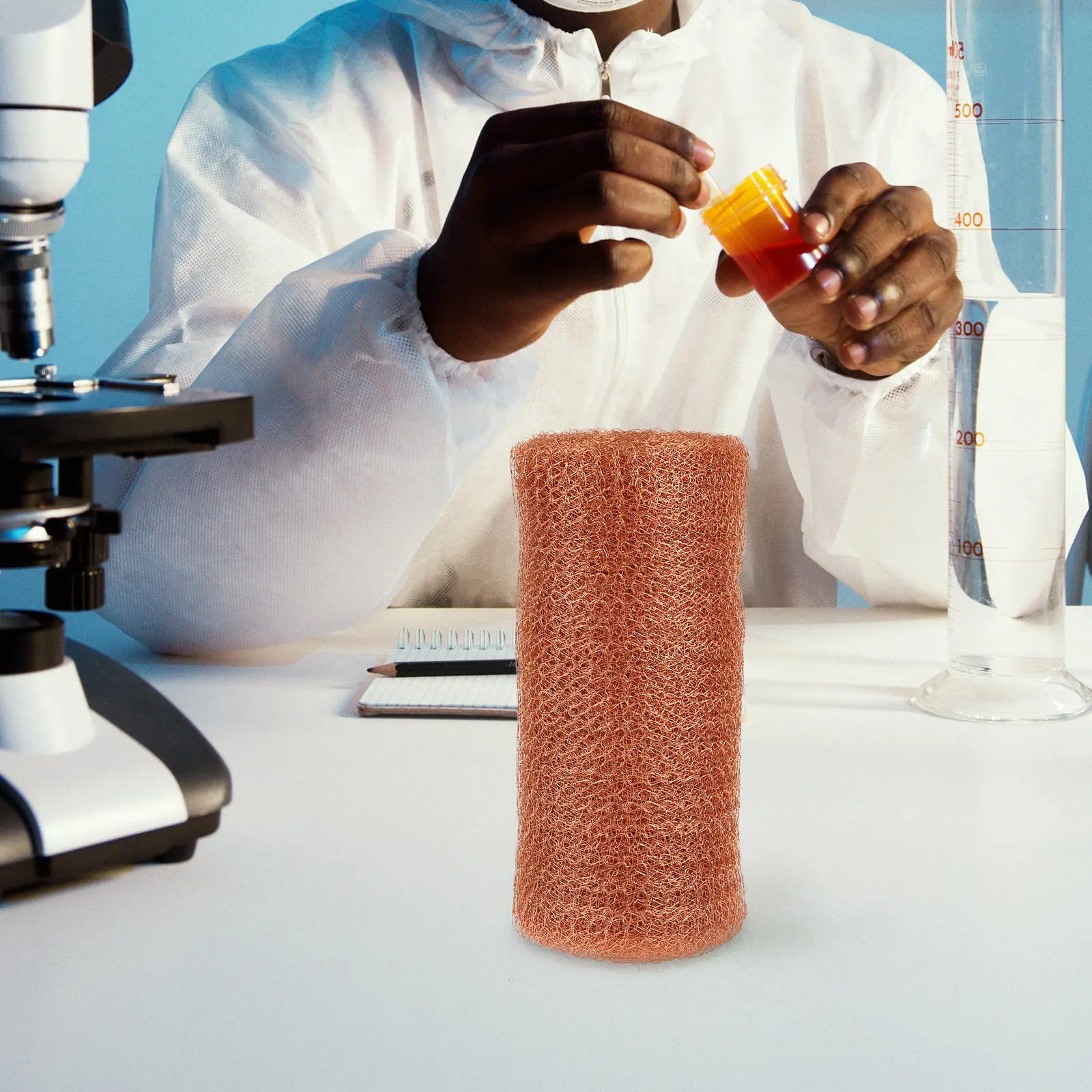 1 Rolo de Tela de Malha de Cobre para Destilação, Material de Tela de Malha de Fio de Cobre Tricotado para Peças de Ferramentas Industriais e Laboratoriais