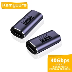 초고속 충전기용 C타입 암 커플러 어댑터, 데이터 전송, 8K 4K 비디오 케이블, USB4.0 썬더볼트 3, 40Gbps