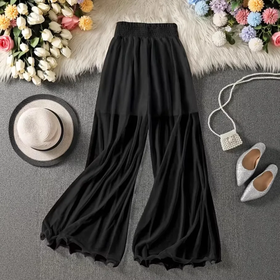 Neue Damen-Sommerhose mit weitem Bein, gerüschten Kanten und Fischschwanz-Schlaghose für Freizeitkleidung