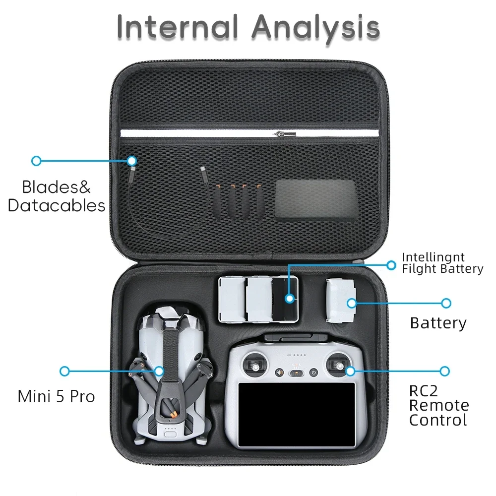 حقيبة حمل للسفر لطائرة DJI Mini 5 Pro Drone، حقيبة كتف صلبة ذات سعة كبيرة، صندوق حماية RC-N3/RC 2 وحدة تحكم وملحقاتها