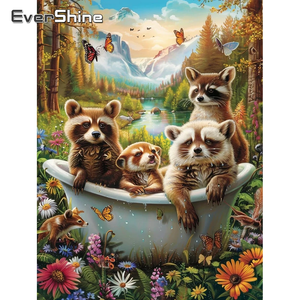 

Evershine Алмазная мозаика Енот животное картина из страз река алмазная живопись цветок DIY набор для вышивки крестом ремесло