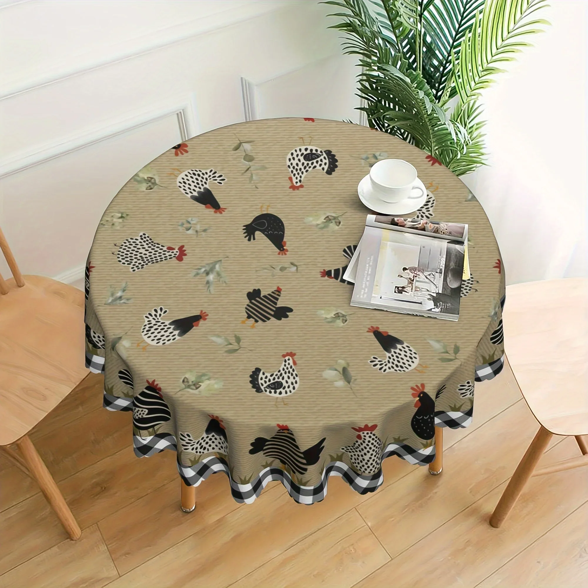 1 piece of vintage farmhouse tablecloth - Vibrant rooster-print round/rectangular tablecloth, with embossed edges.yzb