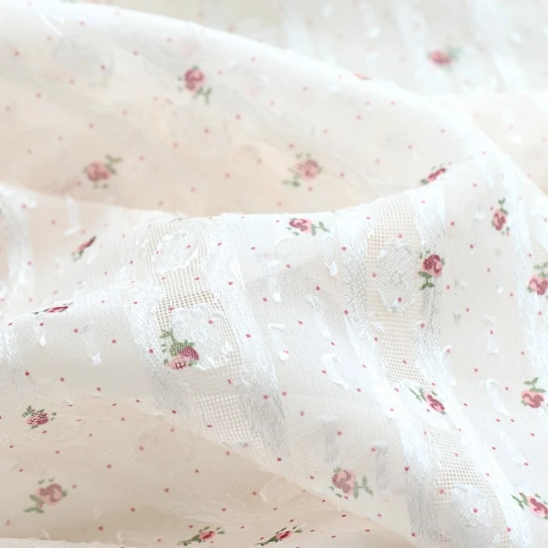 Chiffon Small Floral Vertical Stripe Printed Jacquard Fabric Summer Dress Clothing Hanfu Flowing Semi Transparent Fabric