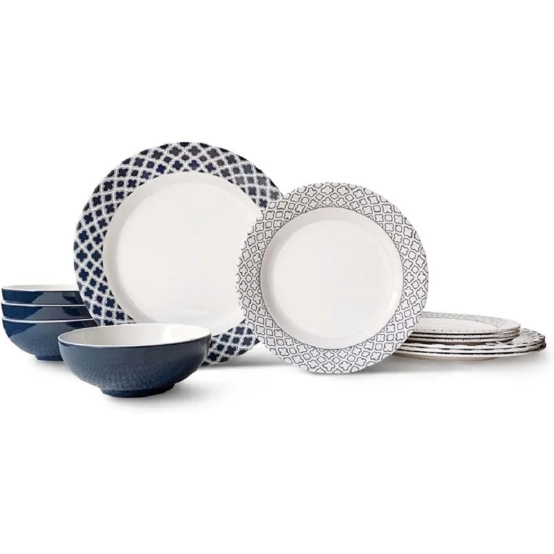 12-Piece Melamine Dinnerware Set - Service for 4, BPA free and dishwasher safe