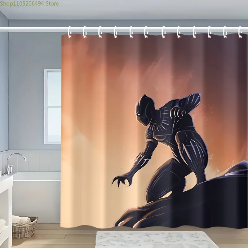 

1 шт. занавеска для душа Marvel Black Panther - водонепроницаемый полиэстер, детализированный дизайн персонажей, в комплекте крючки, идеально подходит для ванной комнаты.