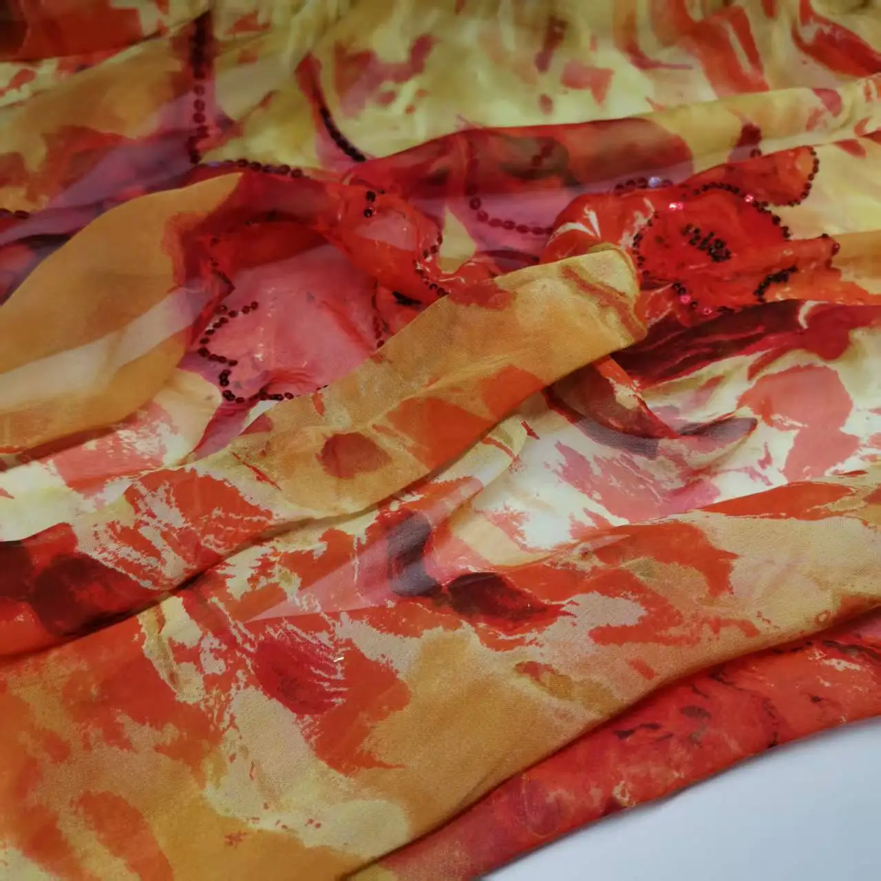 Tela de Seda Pura con Lentejuelas, Chifón Bordado, Material Brillante para Saree, Vestido, Toub, Hijab, Bufanda, Costura DIY