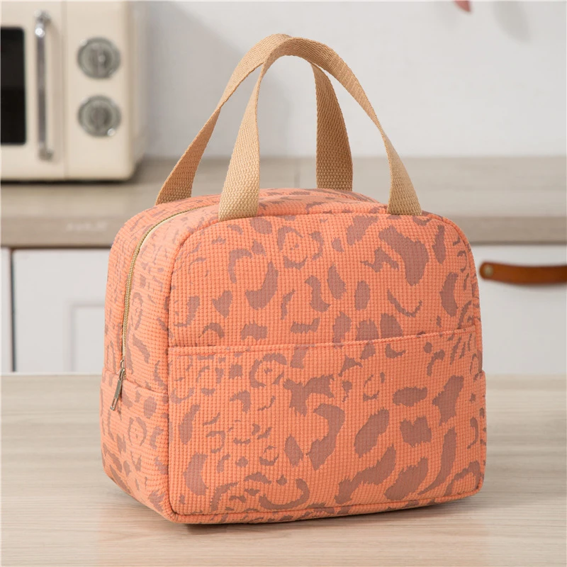 Bolsa de almuerzo portátil con estampado de leopardo para hombre y mujer, fiambrera de pícnic, bolso de mano reutilizable para viaje, trabajo y escuela