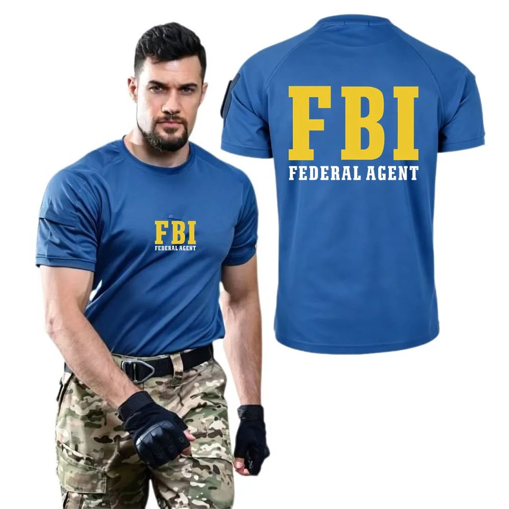 Men's T-Shirt Military Tacitcal Short Sleeved Shirts Federal Agent FBI CIA Staff Secret Service Man Tops Tee Army Sports Tshirt