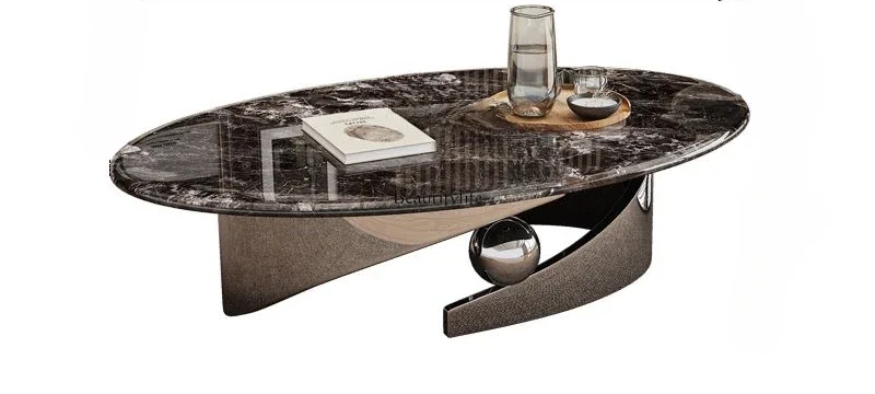

XX39Italian minimalist luxury stone oval microcrystalline stone coffee table combination