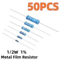 50PCS 1/2W Metal film resistor 1% 1 2 10 22 47 100 330 ohm 47 22 10 1K 4.7K 6.8K 100K 330K 470K 2R 10R 22R 47R 100R 330R 1R ~ 1M