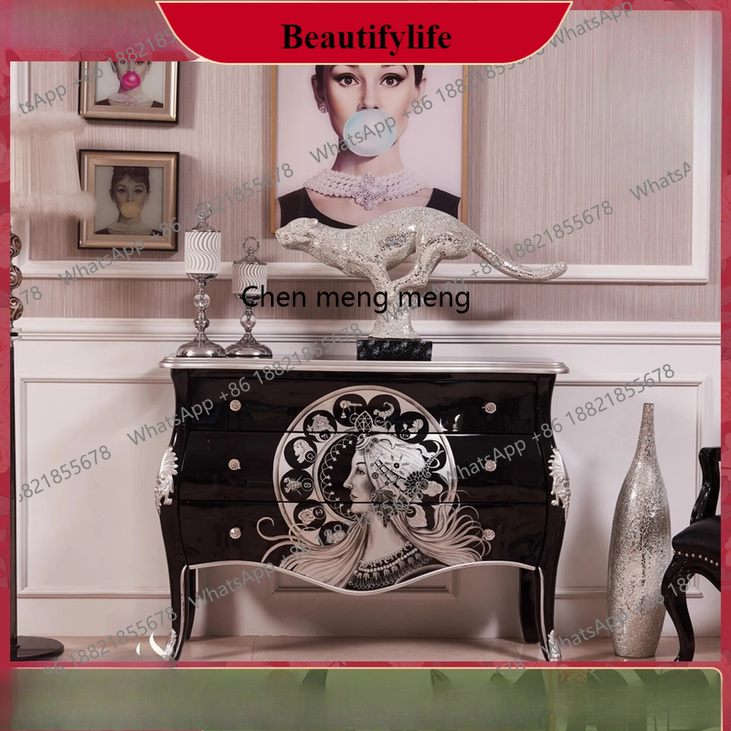 

G153 Modern simple neoclassical home light luxury ornament cabinet solid wood foyer entrance decoration cabinet