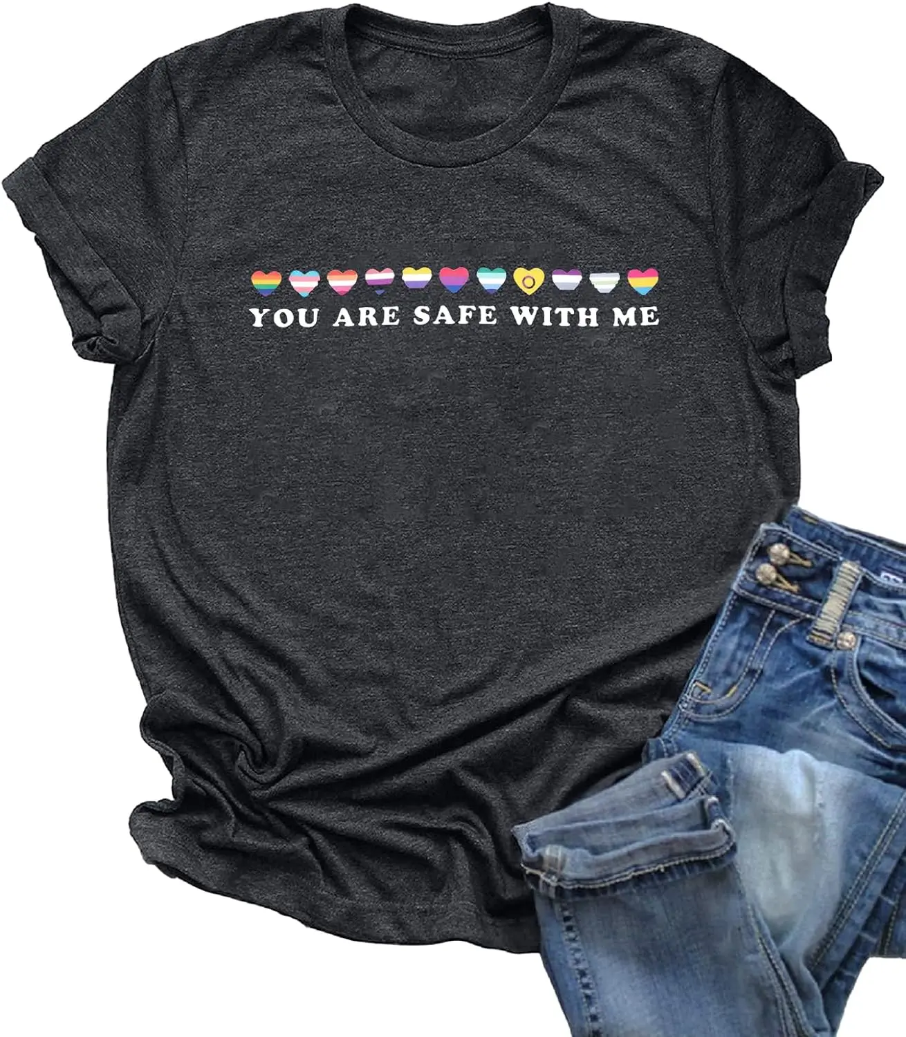 

Women's Pride Ally Shirt, You are Safe with Me T Shirt, LGBTQ Rainbow Outfit, Rainbow Top