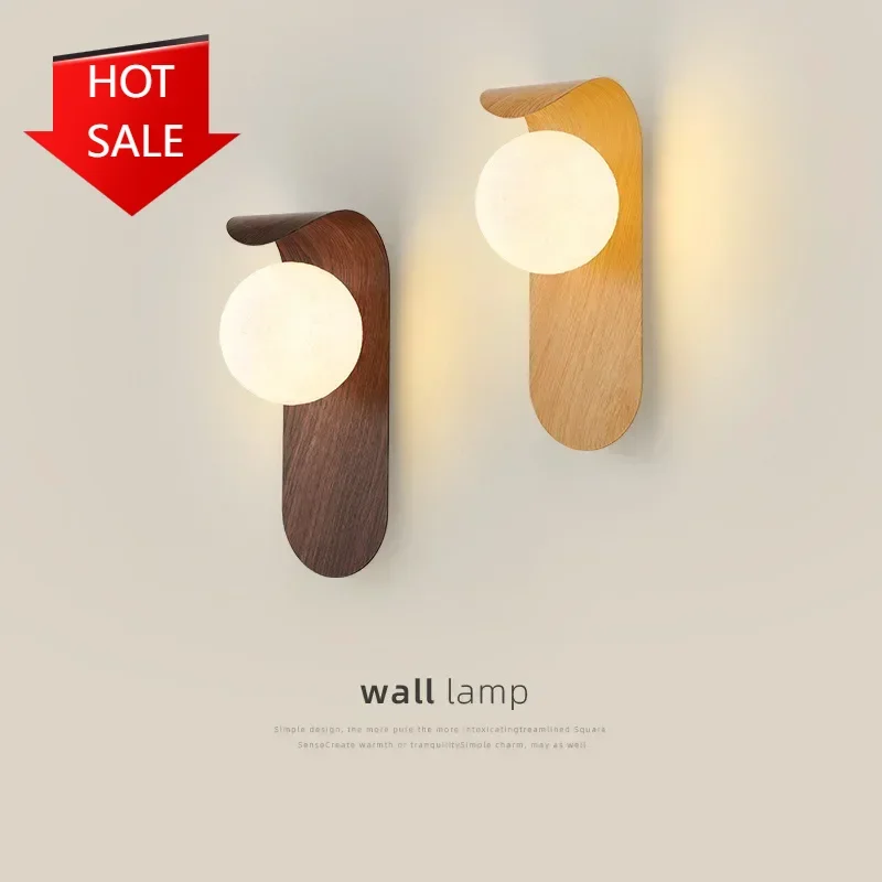 

2025 Wood Wall Lamp Acrylic Lamp Shade Living Room Bedroom Bookstore Wooden Retro Decoration Corridor Hall Simple Background LED